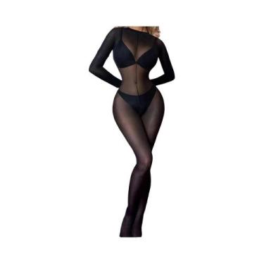 Imagem de Macacão Sexy De Rede Para Mulheres, Lingerie Transparente, Babydoll, C
