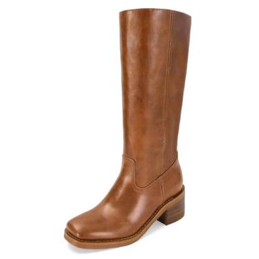 Imagem de ZJGZF Botas femininas cano alto banana bico quadrado confortável bota campus salto bloco botas de equitação botas de cano longo longo, Meia panturrilha marrom, 40