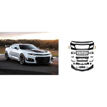 Imagem de Grelha de para-choque de carro para-choque dianteiro Spoiler de lábio kit de carroceria surround frontal capa de farol de neblina compatível com Camaro 1LE 2016-2018 Exterior