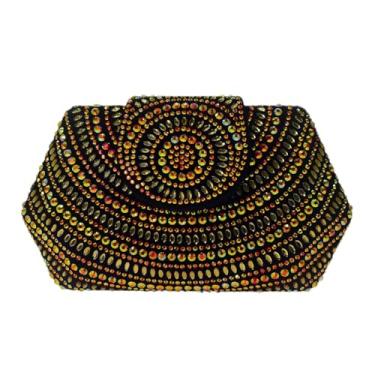 Imagem de HUANG ZHUANG Bolsa clutch feminina de strass colorida vintage de veludo preto bolsa de festa de casamento