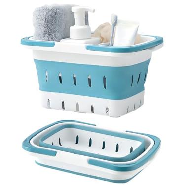 Imagem de Fammart Bolsa de chuveiro portátil – Cesta de plástico dobrável com alças, organizador de armazenamento dobrável para banheiro, cozinha, dormitório universitário, academia, viagens e acampamento