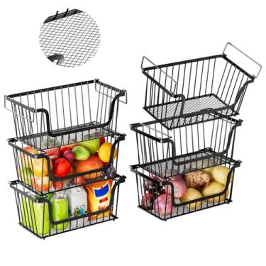 Imagem de Cestas de arame empilháveis com fundo à prova de vazamento, pacote com 6 organizadores e armazenamento de despensa, cestos de prateleira, cesta de frutas, caixas de armazenamento de batata e cebola