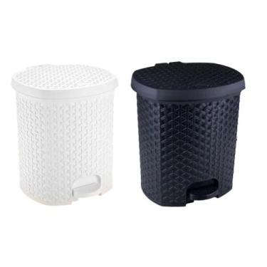 Imagem de Lixeira Redonda Rattan 6L Preta Branca Plasnorthon Plástico Decorativo