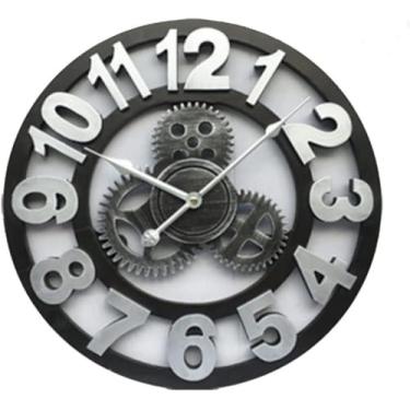 Imagem de YTHLZVBP Relógio de parede 3D vintage decoração de arte country grande engrenagem de madeira vintage grande relógio de parede, B 45 cm
