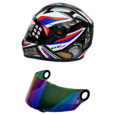 Imagem de Capacete Moto Fechado Fw3 Gtn R1 Preto Azul Vermelho + Viseira Camaleã