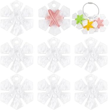 Imagem de 8 peças bobinas de fio de flor, enrolador de fio acrílico branco bobina de fio dental com 6 compartimentos, organizador de bobina de ponto cruz com fechos de chaveiro de arame para costura de tricô, 5