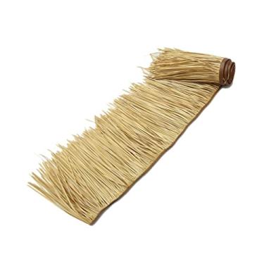 Imagem de Simulação de telha de palha de palmeira rolo de grama 0,5 x 1 m/peças - pavilhão cênico decoração palha grama falsa rolo de palha PE plástico retardador de chamas, pode ser cortado (amarelo, 0,5 x 8 m