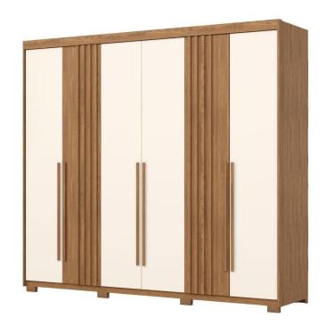 Imagem de Guarda Roupas Casal Ripado 6 Portas 4 Gavetas íris Madeirado/off White