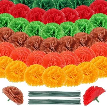 Imagem de Syhood 50 peças de decorações de Diwali para casa, calêndula, flores de calêndula, decoração de festa diwali, artigos de festa indiana, para pano de fundo, floral, com hastes, guirlanda faça você