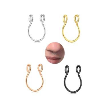 Imagem de Anel de septo falso, joia de septo falsa, clipe no brinco, argola para mulheres, homens, dia das bruxas