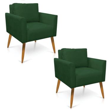 Imagem de Kit 2 Poltronas Aline Veludo Pés Palito Castanho - D'rossi Cor Verde