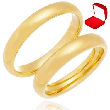 Imagem de Par De Alianças Tungstênio Namoro Compromisso 4mm FIna OUro Banhada De