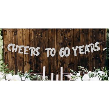 Imagem de Banner CHEERS TO 60 YEARS, decorações de festa de 60º aniversário de prata, faixa de feliz aniversário de 60 anos, banner de aniversário de 60 anos