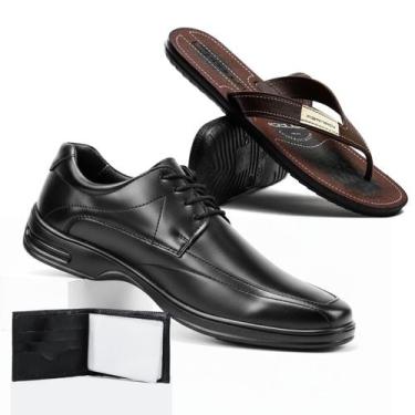 Imagem de Kit Sapato Social Masculino + Chinelo de Dedo Confortável + Carteira -