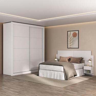 Imagem de Guarda-roupas Casal E Cabeceira Com 2 Mesas De Cabeceira Multimóveis Mp4337 Branco