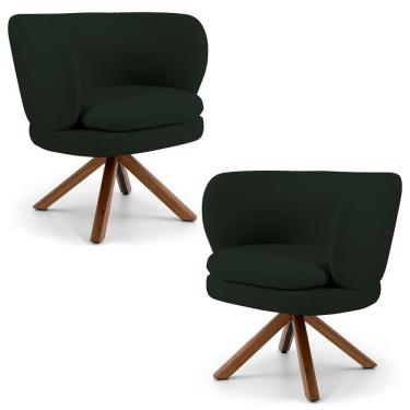 Imagem de Kit 2 Poltronas Decorativas Melissa Base Giromad Giratória Veludo C-303 Verde Musgo - Domi