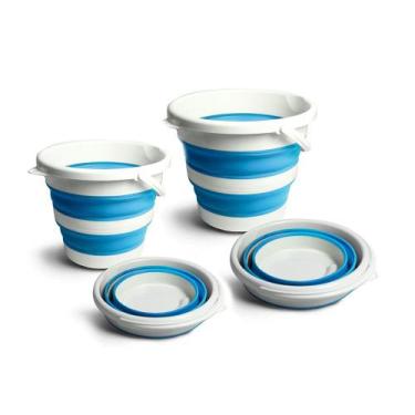 Imagem de Kit 2 Baldes Dobrável Retrátil Flexível 5 L e 10 L Silicone Com Alça T