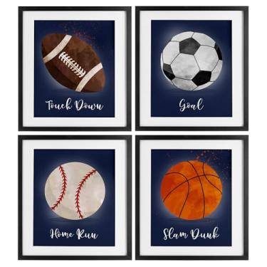 Imagem de Stupell Industries Game On Sports Goals Conjunto de 4 peças com impressão emoldurada preta sob vidro, design de Christine Simpson Art, 40,6 x 33,5 cm