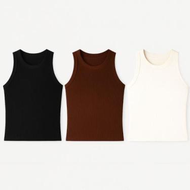 Imagem de Kit 3 Blusas Feminina Ribana Algodão Premium - 77VS LEVOSCH, Preto, Ma