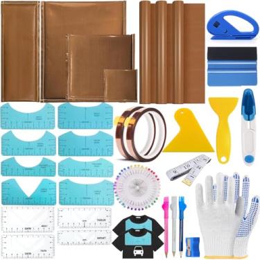 Imagem de QUKLOGEN O kit de ferramentas inclui 4 tapetes de transferência de pressão térmica, 3 folhas de teflon para prensa térmica, 2 rolos de fita resistente ao calor, 12 réguas de tamanho diferente