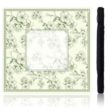 Imagem de Idocolors Floral Mahjong Mat, 31.5" x 31.5", Rubber Anti Slip and Noise Reduction Multi Purpose Game Table Cover with Carrying Bag,Table Mat for Mahjong/Poker/Board Games/Dominoe (Green)