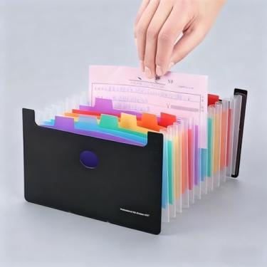 Imagem de Organizador de arquivos expansível A5, clipe de órgão, pasta multicamadas, bolsa de armazenamento de bilhetes, suporte telescópico para casa, escritório e viagens, preto e arco-íris
