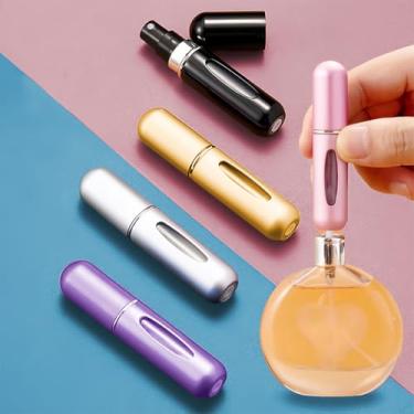 Imagem de 5 mini frascos de atomizador de perfume recarregáveis, tamanho viagem, spray, refil para viagem (5 ml, amarelo, roxo, preto, prata, rosa)