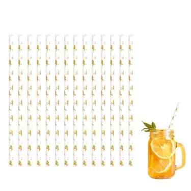 Imagem de NIEITRK 100 Pçs Canudos de Papel Dourado para Beber, Canudos de Papel de Cavalo Dourado Descartáveis para Coquetel Shakes Smoothies, Aniversário, Lembranças de Casamento, Chá de Bebê, Artigos de Festa
