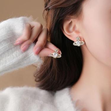 Imagem de Brincos de ouro para mulheres na moda coração zircônia cúbica planeta brincos moda declaração acessórios joias presente, Medium, Metal, Sem pedra preciosa