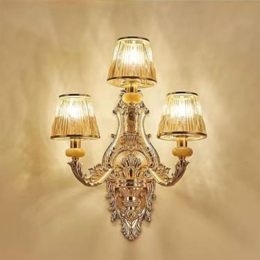 Imagem de Luminária de parede de cristal de luxo europeia, moderna, com LED, para decoração de sala de estar, quarto, escritório, quarto modelo, hotel, casa de campo, corredor (YE 3 luzes, 1 unidade)