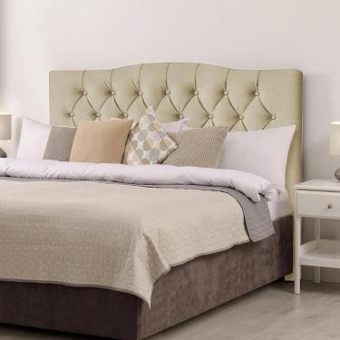 Imagem de Cabeceira Casal Estofada Lari 160cm Design Tradicional Veludo Bege