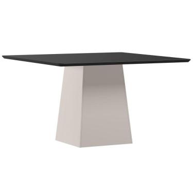 Imagem de Mesa De Jantar Para 6 Lugares 1,35m Quadrada Tampo Mdf Com Vidro Barbara Off White/preto - New Ceval