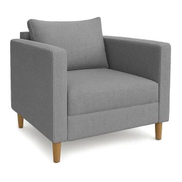 Imagem de Poltrona Decorativa Helena Linho Pés Madeira Cinza