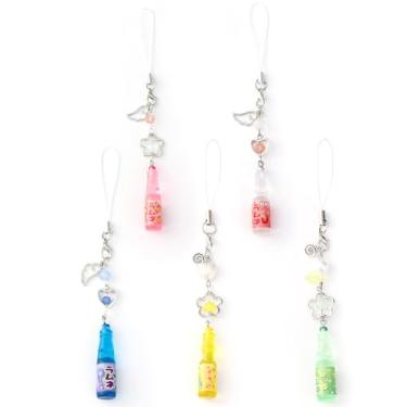 Imagem de Jamortty Lindo berloque de telefone de refrigerante de morango Kawaii Y2K fruta refrigerante chaveiro berloque estético com contas 5 peças, free size, Acrílico, Sem Pedra Preciosa