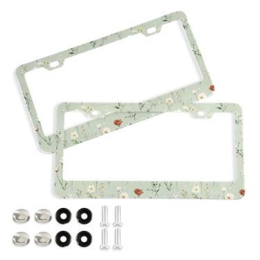 Imagem de SEHANY Molduras de placa de licença de flores florais coloridas, capas de moldura de placa de carro de alumínio à prova de ferrugem com orifícios elípticos e parafusos serve para veículos padrão dos