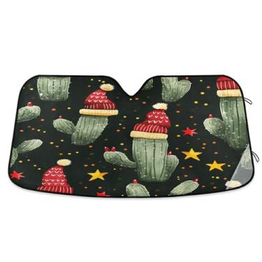 Imagem de SEHANY Pára-brisa de carro cacto planta verde para-sol dobrável janela frontal protetor de viseira solar para carro, SUV, caminhão - Mantenha o veículo fresco, 133 x 23,5 polegadas