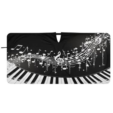 Imagem de Blueangle Piano Keys Notas Musicais Para-brisa Sombra Solar - 157.5 cm x 81.3 cm Dobrável Carro Frontal Para-sol Blocos Raios UV Viseira de Sol (969)