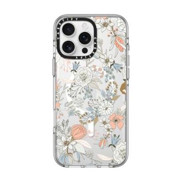 Imagem de CASETiFY Capa transparente para iPhone 16 Pro Max [não amarela/2 m. Proteção contra quedas de grau militar/compatível com Magsafe] - Abstrato moderno coral branco pastel rústico floral - transparente
