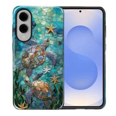 Imagem de CARLOCA Capa para Samsung Galaxy S25 Edge, design de mosaico de vitral de tartaruga marinha híbrida proteção dupla TPU macio + PC rígido, à prova de choque, capa protetora para celular masculina e