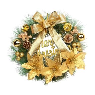 Imagem de Fenteer Guirlanda de Natal para Porta de Entrada, 30cm, Decoração para Pendurar, Ideal para Festas na Lareira, Ouro