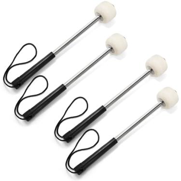 Imagem de YOUEON 2 pares de baquetas de bumbo de 30,5 cm, baquetas de aço inoxidável com alça de borracha antiderrapante e cordão de pulso, bastões de percussão para tarola, tímpanos e banda de marcha