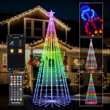 Imagem de Luzes de árvore de Natal inteligentes de 2,5 m com ornamentos de bola, aplicativo e controle remoto, luzes de cone de LED com mudança de cor 316 RGB, sincronização de música, show de luzes