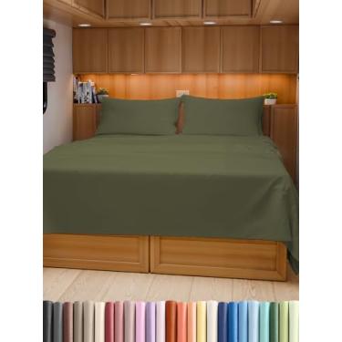 Imagem de Jogo de lençol Queen curto para trailer, 152 x 180 cm, 4 peças, para trailers, acampamentos, para colchões de 20,3 a 25,4 cm, ultramacio, respirável e refrescante