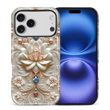 Imagem de ANLUN STORE Capa para iPhone 17 Pro, proteção dupla híbrida TPU macio + PC rígido à prova de choque, capa protetora antiarranhões e fina para homens e mulheres - Design de flor de pérola de pedra