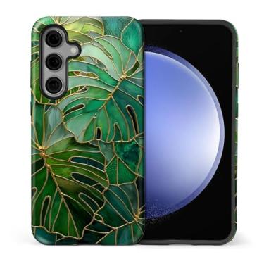 Imagem de CARLOCA Capa para Samsung Galaxy S25 FE, estilo vitral estilo Monstera Leafs Design - Proteção dupla híbrida TPU macio + PC rígido, capa à prova de choque antiarranhões masculina e feminina elegante