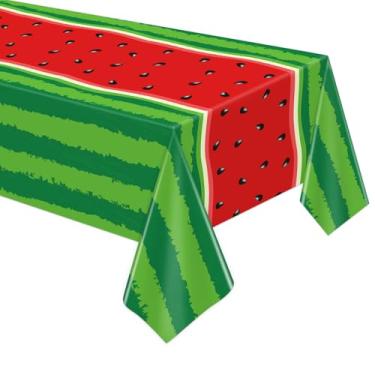 Imagem de 4 Pack Watermelon Rind Tablecloths Green Melon Rind Table Cloth Red Watermelon Table Covers Melon Tablecloth Fruit Theme Birthday Party Tablecloth for Summer Beach Pool Party Supply 51 x 86 Inch