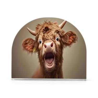 Imagem de JUZIHAI Porta-guardanapos de vaca escocesa engraçada para mesa dispensador de guardanapo de acrílico para mesa suporte de lenços independente para cozinha sala de jantar bar festa decoração de casa