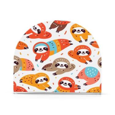 Imagem de Qilmy Suporte de guardanapo de acrílico com padrão artístico de preguiça, suporte de lenços de mesa independente transparente, dispensador de papel de coquetel para cozinha, jantar, restaurante, bar