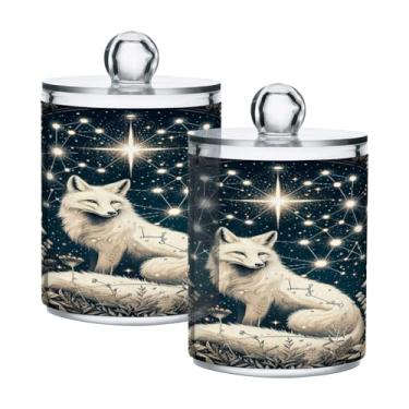 Imagem de Qilmy Qtip Suporte de boticário de plástico transparente Golden Dreamy Galaxy Fox de 400 ml com tampa, dispensador de recipiente de banheiro para bola de algodão, cotonete, fio dental, pacote com 2