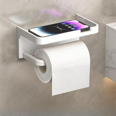 Imagem de Porta-lenços de banheiro com prateleira, serve para rolos e lenços faciais, organizador de armazenamento de parede (branco)